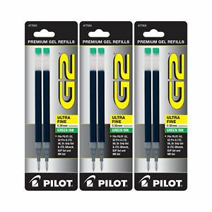 Pilot G2 Gel Ink Pen Refills, Ultra Fine Point, 0.38mm, Green Ink, 6 Refills