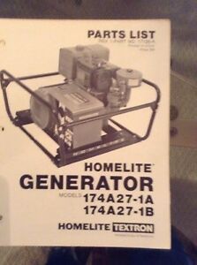 Homelite Generator Models 174A27-1A174A27-1B Parts List
