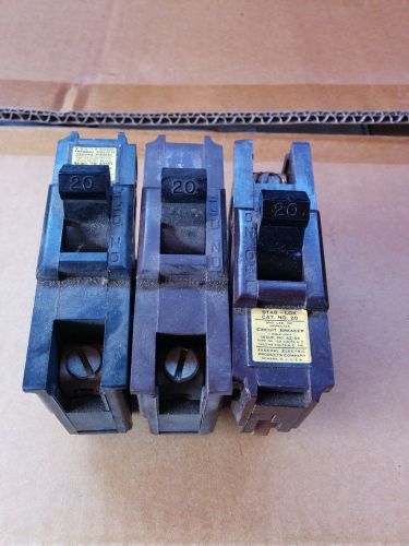 FEDERAL PACIFIC 20 AMP 1 POLE LOT OF 3  STAB LOC CIRCUIT BREAKER