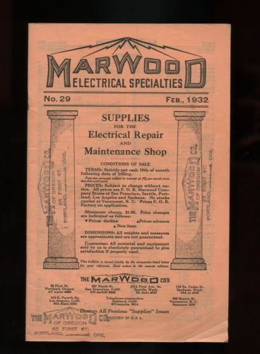 1932 MARWOOD ELECTRICAL SPECIALTIES Catalog &amp; Price List Repair Maint Supplies