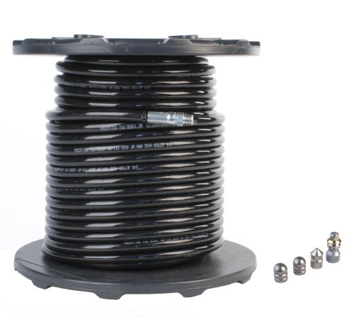 3/8&#034; x 300&#039; sewer jetter hose &amp; 4 nozzles 4.8 thruster flusher degreaser spinner for sale