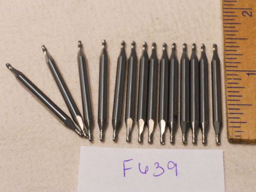 14 NEW 1/8&#034; SHANK CARBIDE END MILLS. 4 FLUTE. DOUBLE END. BALL. USA MADE {F639}