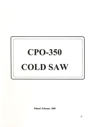 Scotchman CPO350 Coldsaw Instructions and Operations Manual