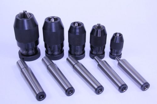5 pc 1/64 - 3/4&#034; pro-series keyless drill chucks combo set &amp; 5 pc 3mt arbors mt3 for sale