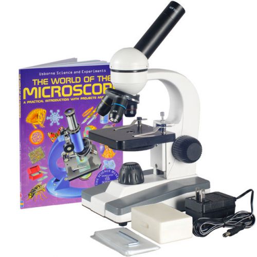 40X-1000X Biological Science Compound Microscope w 25pc Slide Collection &amp; Book