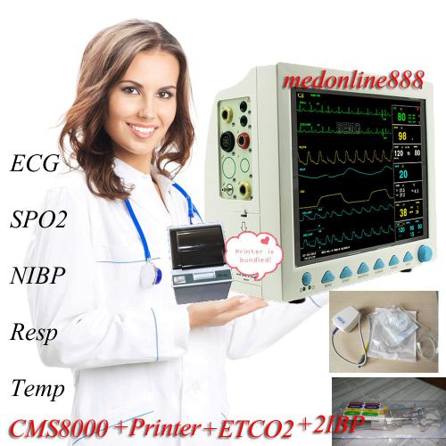 Cms8000 icu patient monitor 12.1&#039;&#039;ecg nibp spo2 resp temp pr+etco2+printer+2ibp for sale