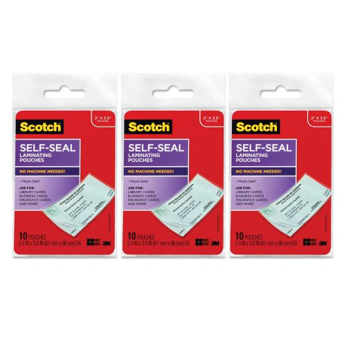30 Scotch Self-Sealing Laminating Pouches, Business Card Size, Clear (S851-10G)