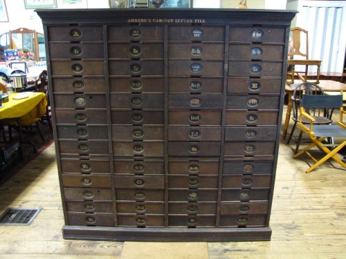 Antique 52 drawer ambergs letter file cabinet library organizer orig complete for sale