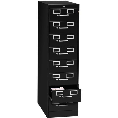 Eight-Drawer File Cabinet For 3 x 5 &amp; 4 x 6 Cards, 15w x 52h, Black