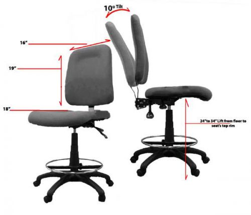 Office Work Adjustable BLACK Drafting Chair Stool School Ergonomic Footrest