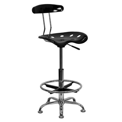 VIBRANT BLACK AND CHROME DRAFTING STOOL WITH TRACTOR SEAT