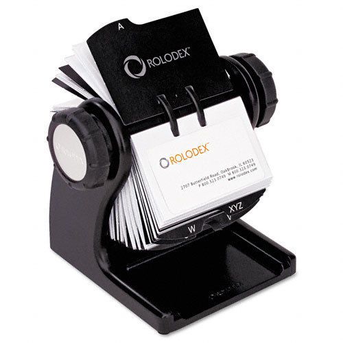 Rolodex wood tones open rotary business card file holds 400 2 5/8x4 cards, black for sale