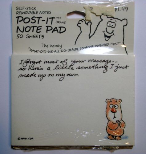 1987 Post- It Note Pad &#034;I Forgot most of your message--so here&#039;s a little..&#034;