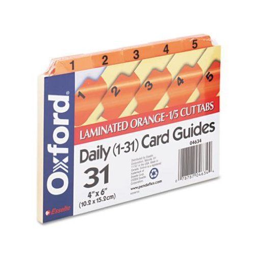 NEW Oxford Laminated Index Card Guides, Daily, 1/5 Tab, Manila, 4 x 6 (04634)