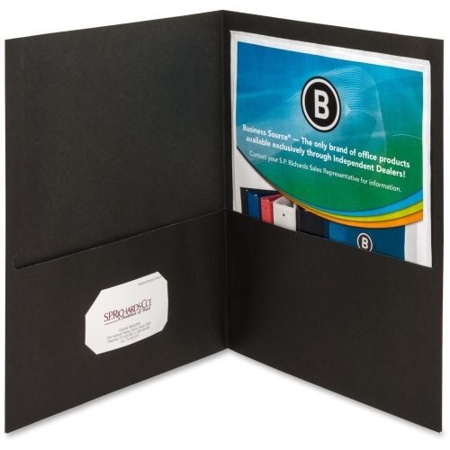 Business Source Double Pocket Portfolio - 8.5&#034;x11&#034;- Black - 25/Box - BSN78490