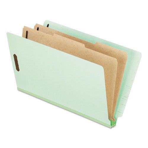 Pressboard end tab folders, legal, 2 dividers/6 section, pale green, 10/box for sale