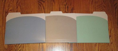 36 CURVED FILE FOLDERS IN BLUE, TAN, GREEN   32 LABELS - 12 MONTHS &amp; CATEGORIES