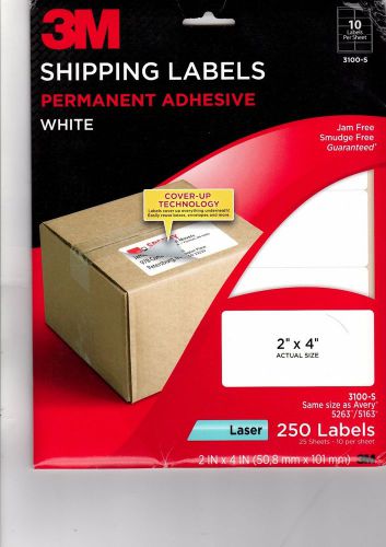 3M SHIPPING LABELS PERMANENT ADHESIVE WHITE 2&#034; x 4&#034; 250 LABELS AVERY 5263\5163