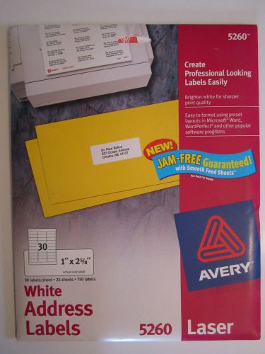 Avery 5260 Laser  1&#034; x 2-5/8&#034; White Address Labels 750 Labels Jam Free