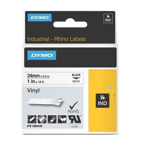 Dymo 1805430 rhino 1&#034; white vinyl tape (black print) for sale