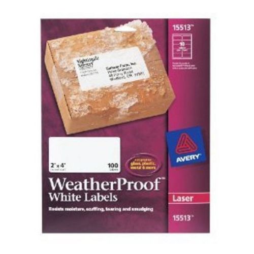 Avery WeatherProof Labels for Laser Printers, 2 x 4 Inch, White, 100ea  (15513)