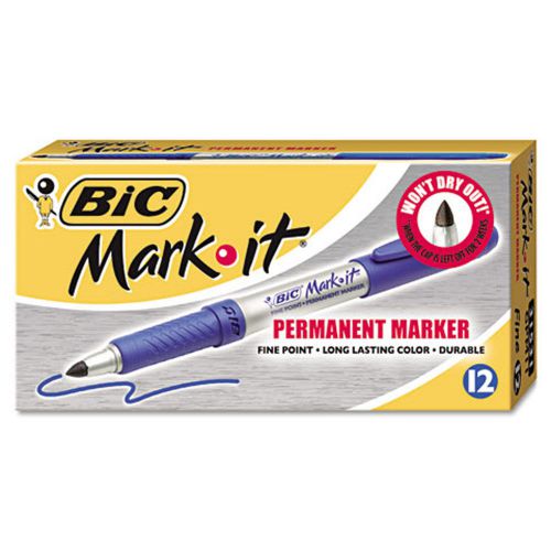 BIC Mark-It Permanent Markers with Fine Point - 12 per Pack (Deep Sea Blue)
