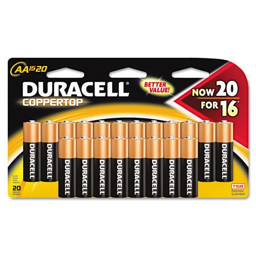 Duracell Coppertop Alkaline Batteries, Resealable, AA, 20/Pack