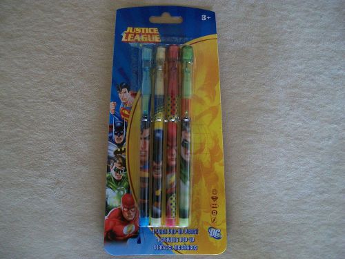 Justice League Pack Of 4 Pop-Up Pencils, For Ages 3 &amp; Up, BRAND NEW IN PACKAGE!!