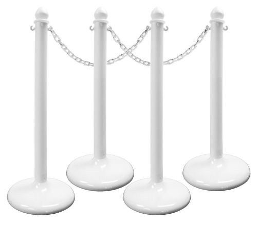 Stanchions Full Size White 4 Pack w/Chain &amp; C-hooks
