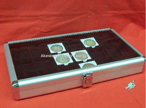 14 x 8 Aluminum Display Case w/ 18 COIN Black  insert