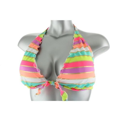 Victoria&#039;s Secret Metallic Foil Striped Ruffled Bikini Top 36DD ~swimsuit halter