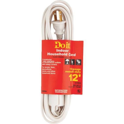 12&#039; 16/2 White Ext Cord IN-PT2162-12X-WH
