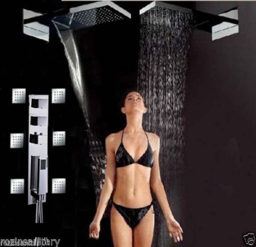 Thermostatic Big Rain Waterfall Shower Faucet Sets + 6 Massage Jets + Handshower