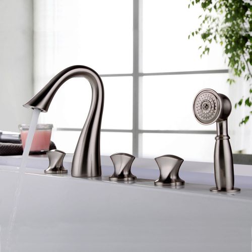 Modern 5 Holes Bathroom Roman Tub Faucet in Brushed Nickel Finish Free Shipping