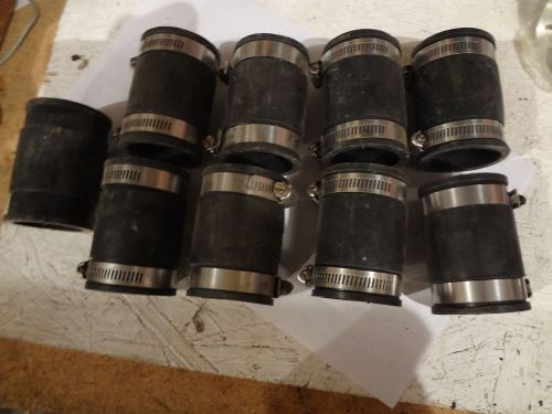 LOT OF (9) FERNCO 1-1/2&#034; FLEXIBLE COUPLINGS 1056-150 (1 MISSING HOSE CLAMPS)