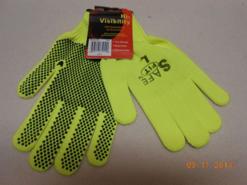 New safe fit hi visibility gloves sz l florscent grn pvc dotted palm constructio for sale