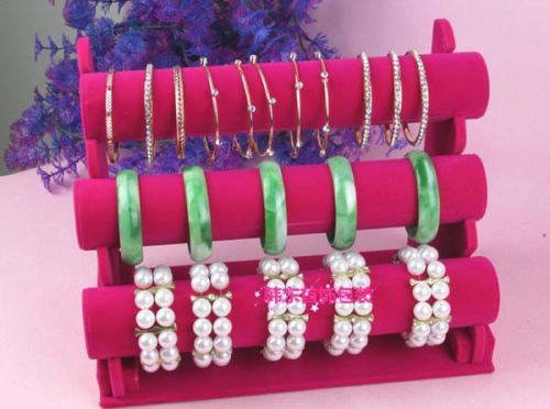 Velvet jewelry bracelet watch bangle display 3-tier rack holder countertop ra3* for sale