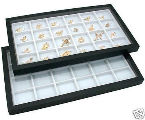 2 Acrylic Top Display Cases w/ 24 Compartment Inserts