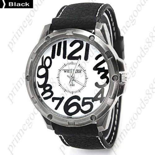 Big Numbers Numerals Rubber Quartz Analog Men&#039;s Wristwatch Free Shipping Black