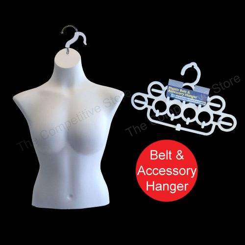 White female busty torso mannequin form for m sizes + belt &amp; accessory hanger for sale