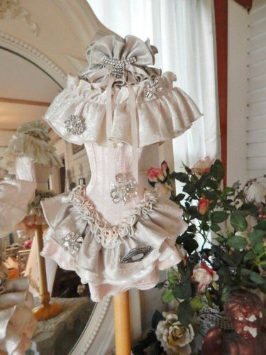 Beautiful Vtg Ruffled Pink Cream Mannequin Dress Form Jewelry Holder Statue 24&#034;