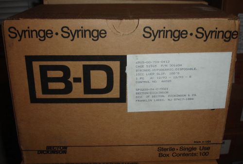 B-d 10 ml syringes luer slip case of 100 becton dickinson new for sale