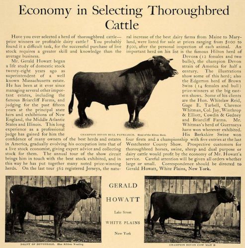 1906 Ad Gerald Howatt Thoroughbred Cattle Swine Horses - ORIGINAL CL8