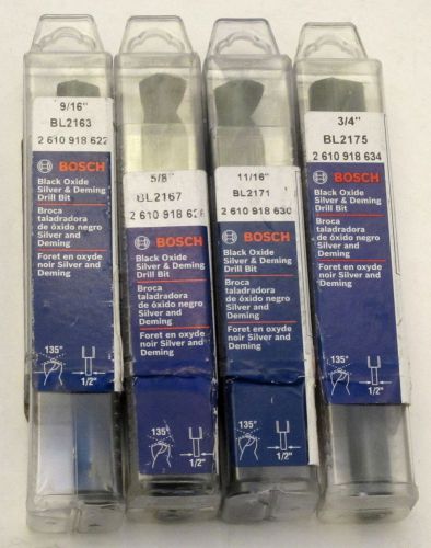 Brand New Bosch Black Oxide Silver &amp; Deming Drill Bit Lot 9/16&#034; 5/8&#034; 11/16&#034; 3/4&#034;