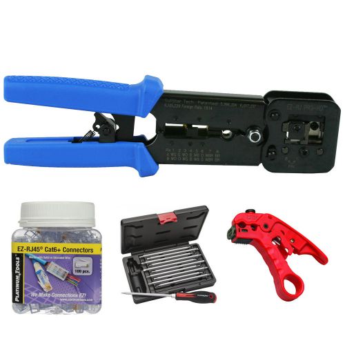 Platinum tools 100054 ez-rjpro crimp, cat6+ series connectors, cutter, tool kit for sale