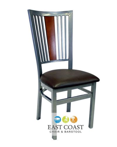 New steel city metal restaurant chair with silver frame &amp; brown vinyl seat for sale