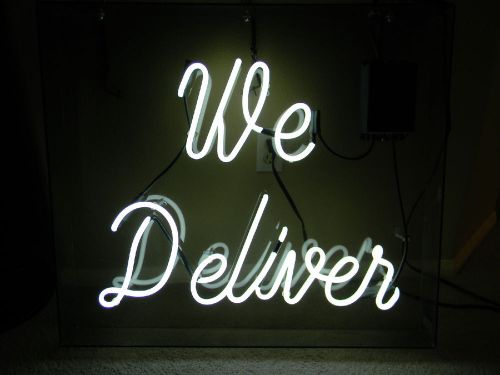 Excellent &#034;WE DELIVER&#034; neon sign window hanger by S&amp;W signs Dallas TX.