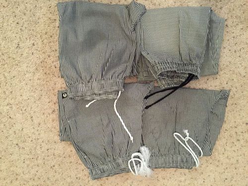 CHEF WORKS CHEF PANTS,  SIZE LARGE 4 PAIRS