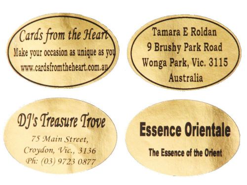 Gold Ovals personalised stickers custom printed address labels x 50 !
