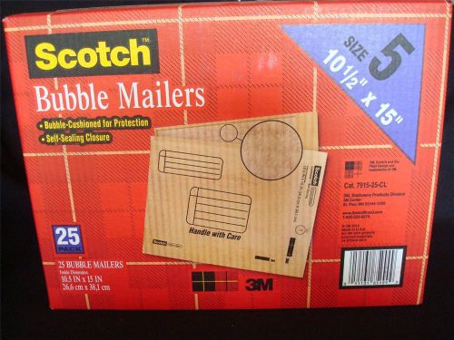 Scotch Bubble Mailers 25 Pack New In Box - Size 5 - 10.5&#034; x 15&#034; - Self Sealing
